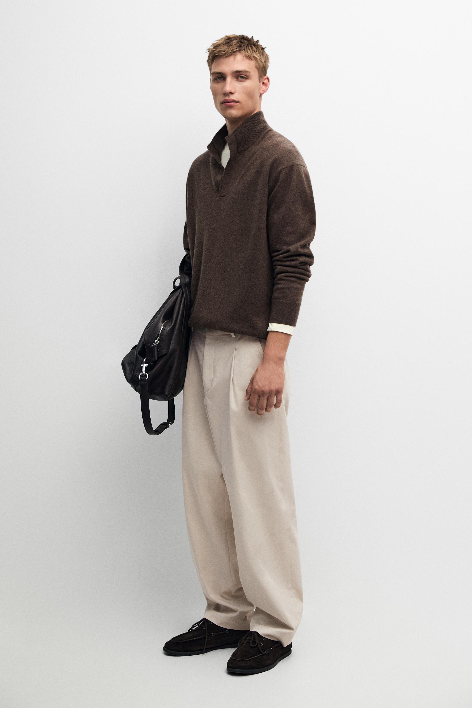 100% cashmere mock neck V-neck sweater